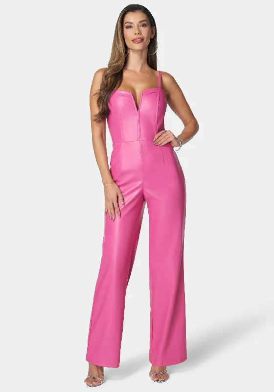 women's jumpsuits for easy dressingFaux Leather Cropped Leg Jumpsuit