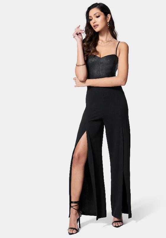 women's jumpsuits for effortless eleganceVegan Leather Open Leg Jumpsuit