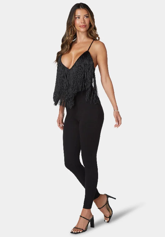 women's wide-leg jumpsuitsFestival Fringe Neck Jumpsuit