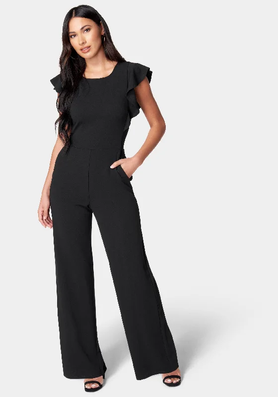 women's jumpsuits with lace detailsFlutter Sleeve Core Jumpsuit