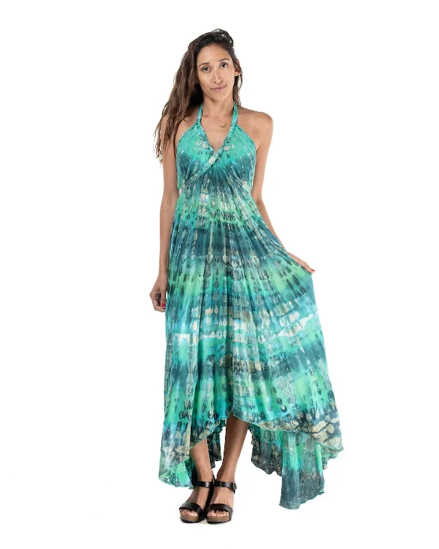 women's apple-shaped body dressesTie Dye Long Goddess Dress