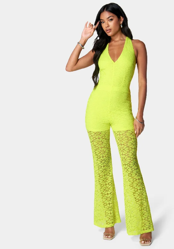 women's jumpsuits for formal eventsHalter Lace Jumpsuit