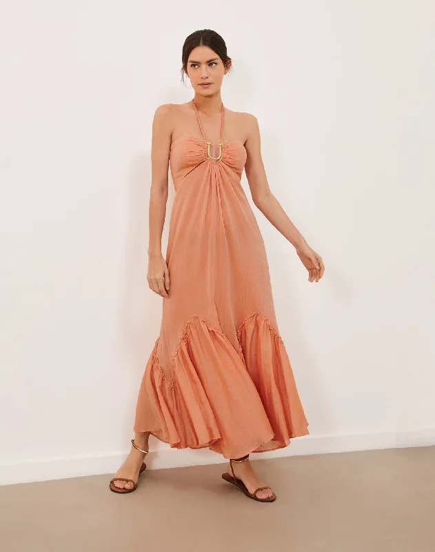 women's pastel dressesHarper Detail Long Dress (exchange only) - Grapefruit