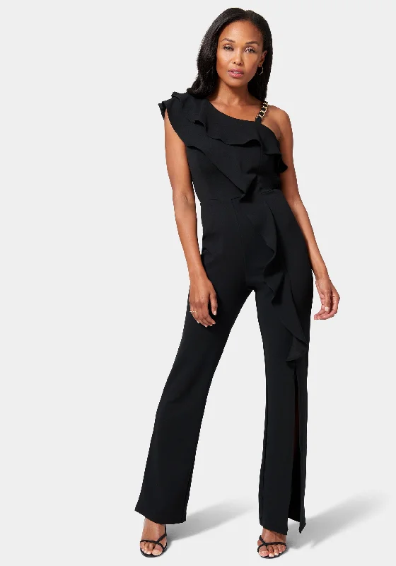 women's jumpsuits for gym sessionsKnit Crepe Cascade Wide Leg Jumpsuit