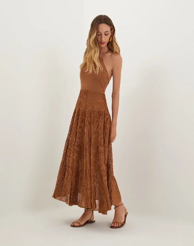 women's evening dressesKnit Nina Long Dress - Camel