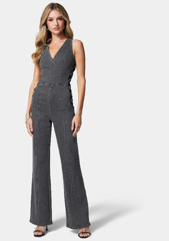 women's jumpsuits for runningLace Detail Corset Denim Jumpsuit