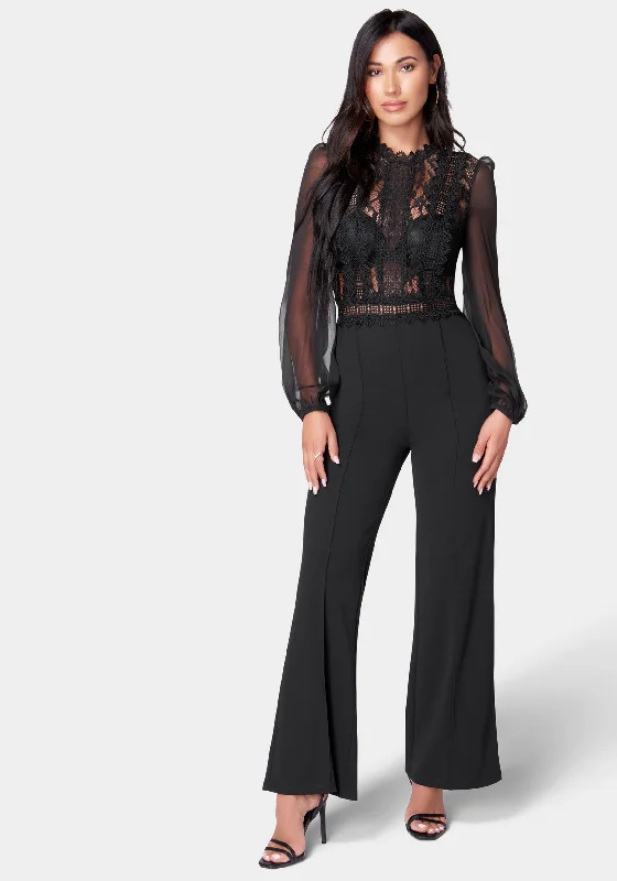 women's jumpsuits with solid colorsLace Top Straight Leg Jumpsuit