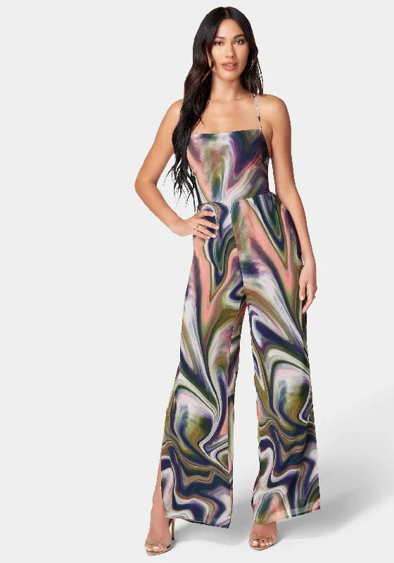 women's dressy jumpsuitsLace-Up Side Slit Jumpsuit