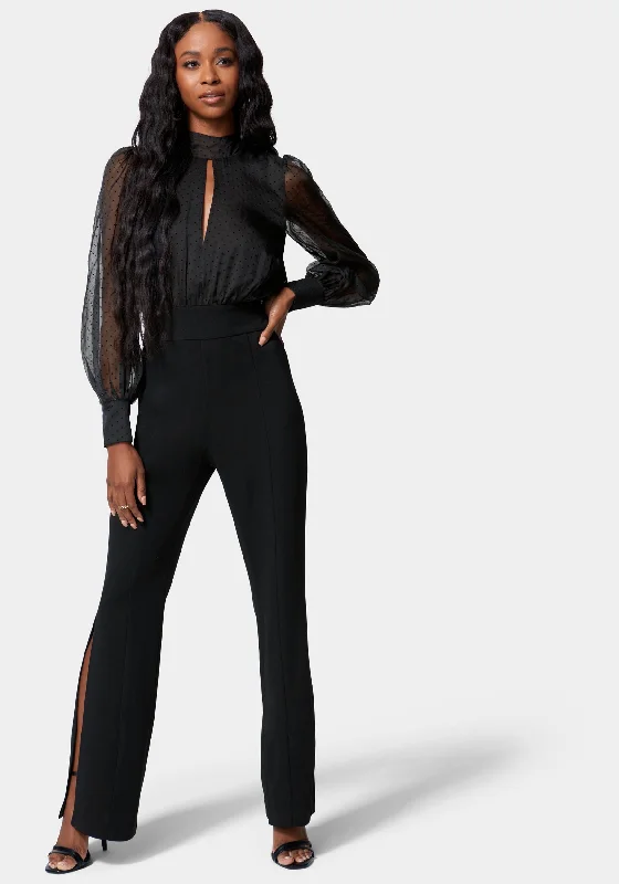 women's jumpsuits for short womenPuff Sleeve Flared Leg Jumpsuit