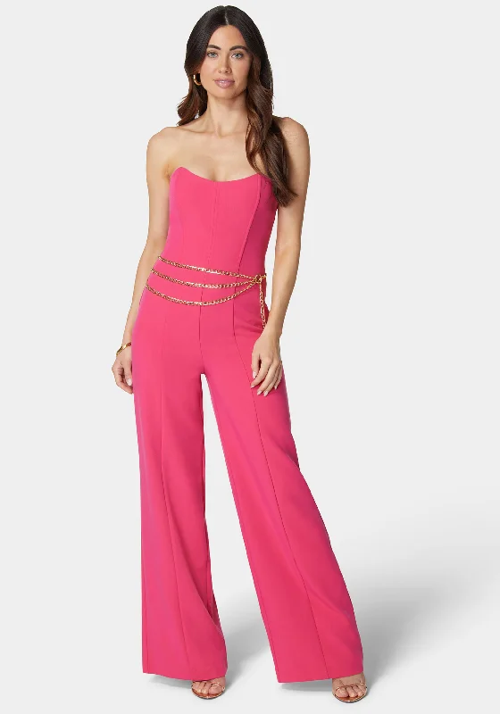 women's jumpsuits for formal eventsScoop Neck Belted Palazzo Leg Jumpsuit