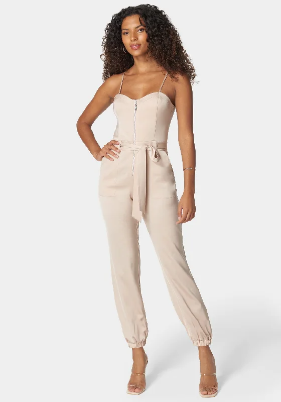 women's jumpsuits for curve-hugging stylesSelf Tie Bustier Jogger Jumpsuit