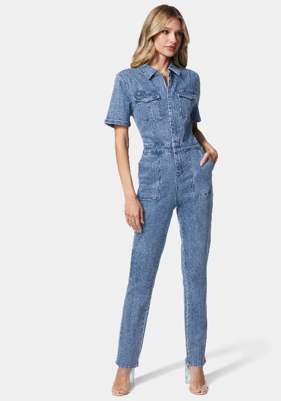 women's jumpsuits for maximalist fashionStraight Leg Zip Front Denim Jumpsuit