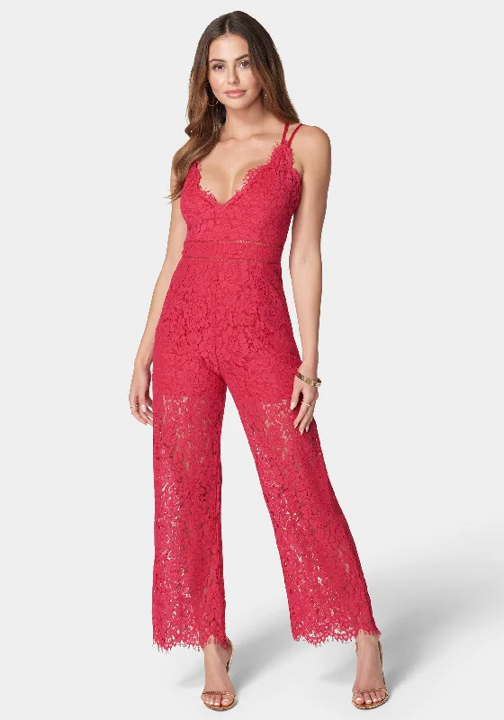 women's jumpsuits with off-the-shoulder necksStrappy Back Lace Jumpsuit