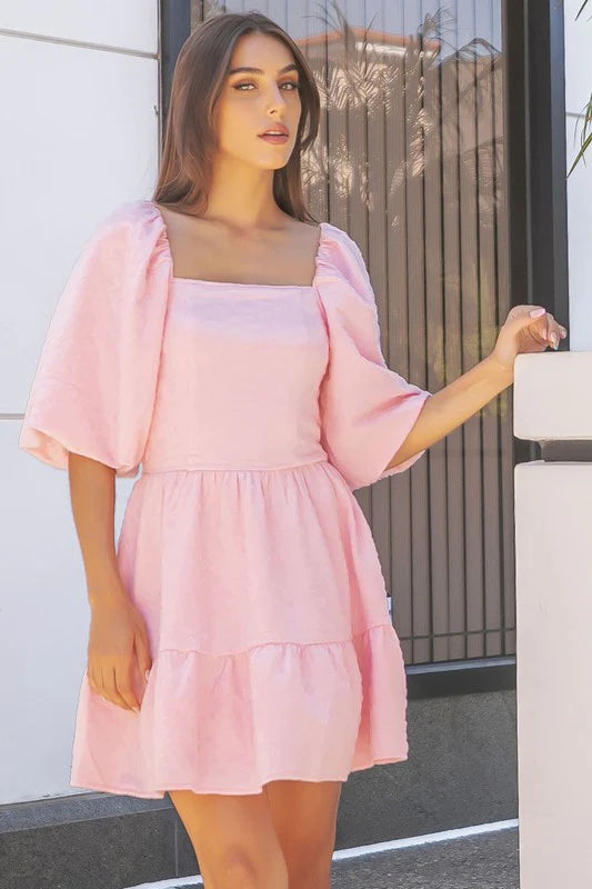 Embellished DressSummer Elegance Pink Babydoll Dress