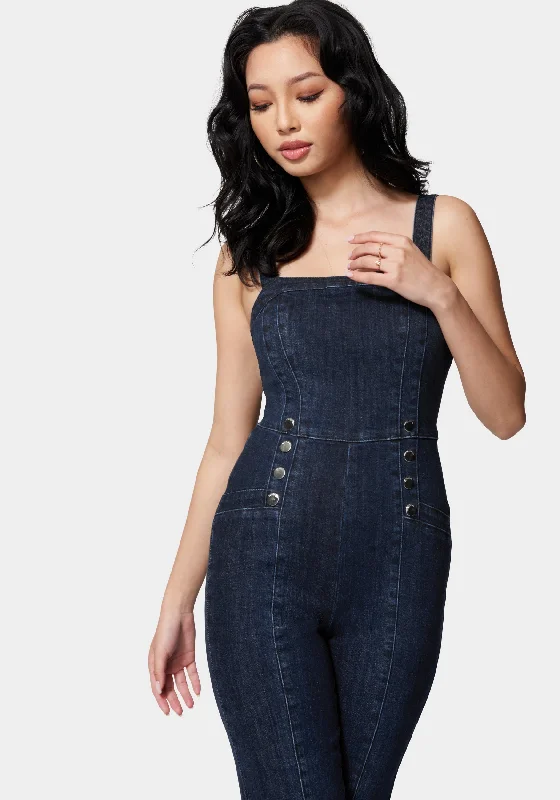 women's jumpsuits for winterWide Leg Multi Button Denim Jumpsuit