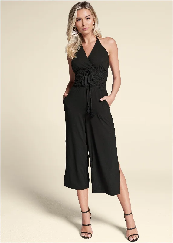 women's jumpsuits for winterTassel Halter Jumpsuit - Black