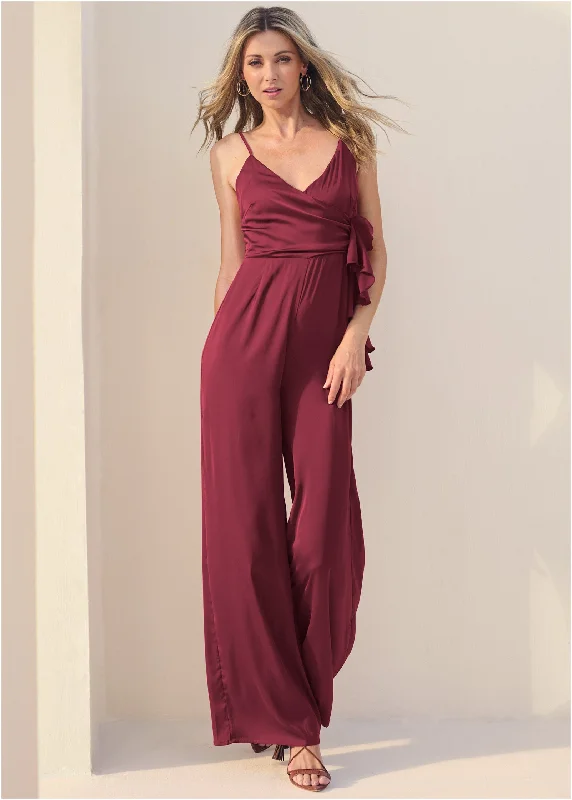 women's jumpsuits for curve-hugging stylesV-Neck Jumpsuit - Dark Red