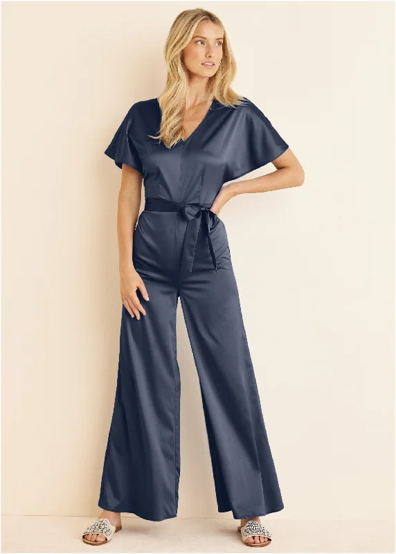 women's jumpsuits for winterFlutter Sleeve Jumpsuit - Navy