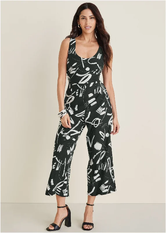 women's jumpsuits with buttonsLinen Jumpsuit - Modern Graffiti