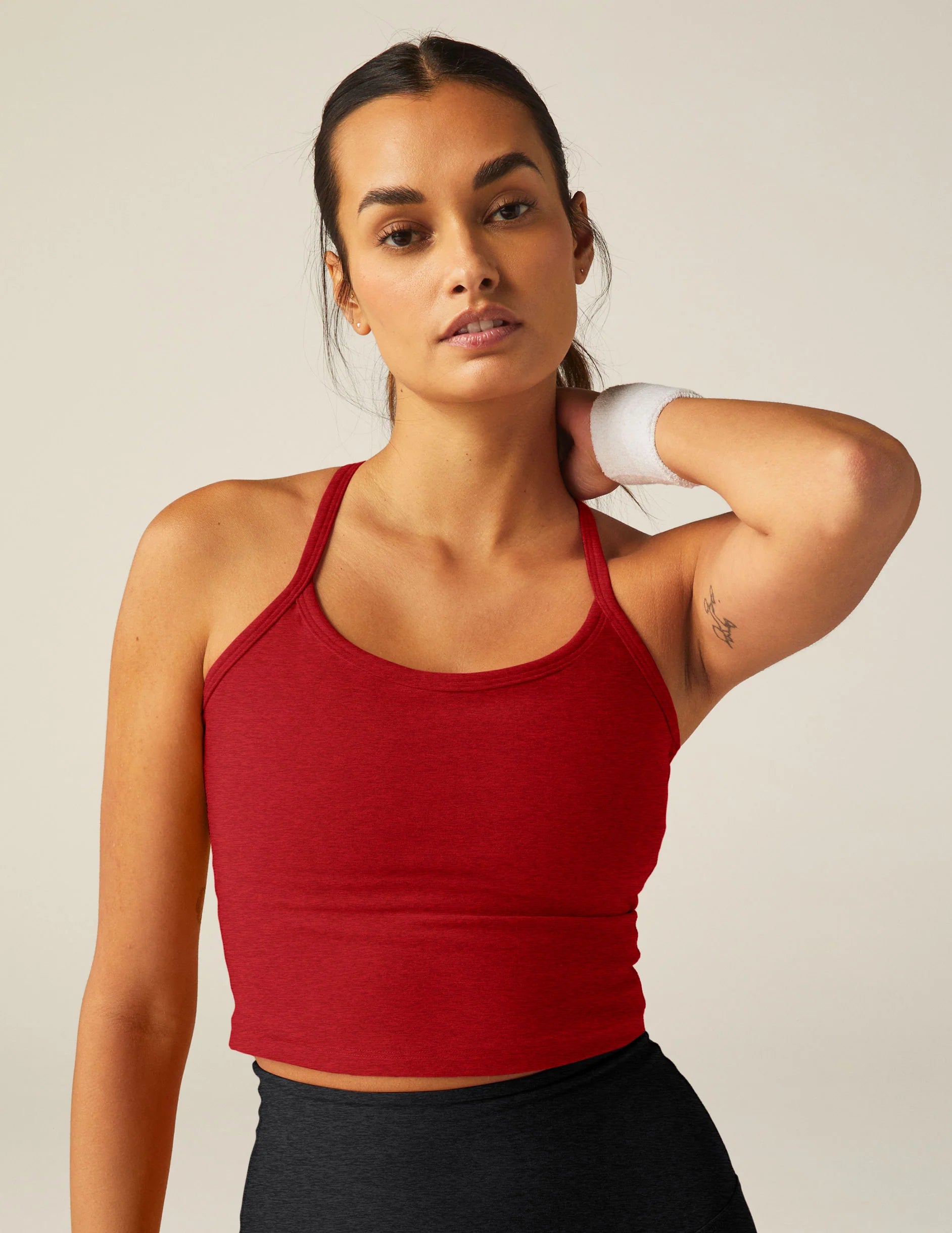 Shelf Wire-Free BrasBeyond Yoga Slim Crop Racerback - Ruby Red Heather