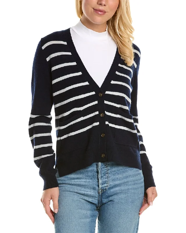 Retro SweatersAmicale Cashmere Striped V-Neck Cashmere Cardigan