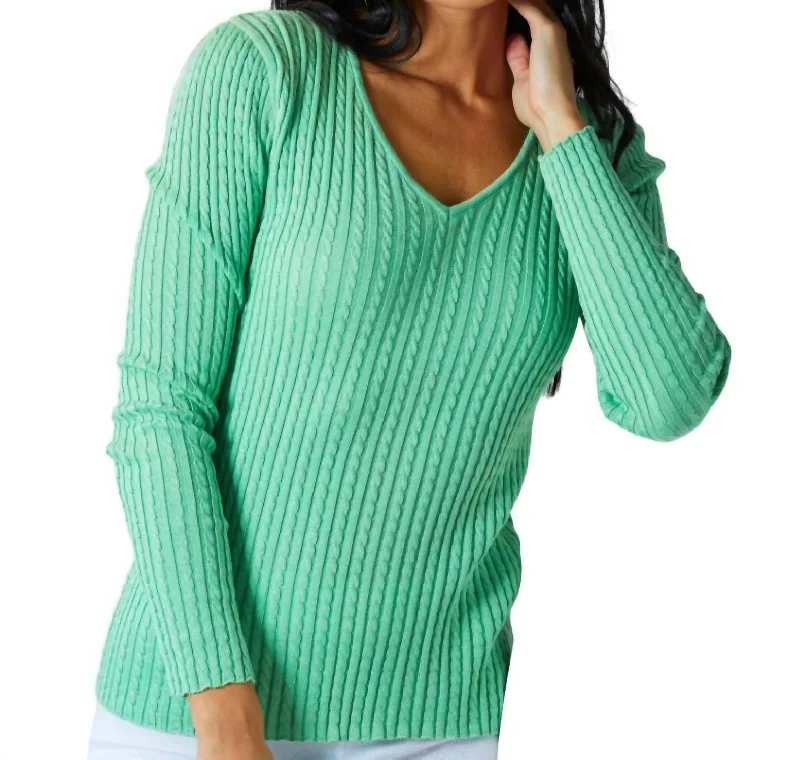 Extra-Large SweatersBraided V-Neck Sweater In Green