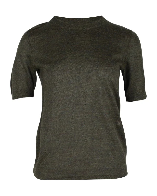 women's tops for those who believe in expressing their individuality through fashionCeline Short-Sleeve Knit T-shirt in Green Acrylic and Wool