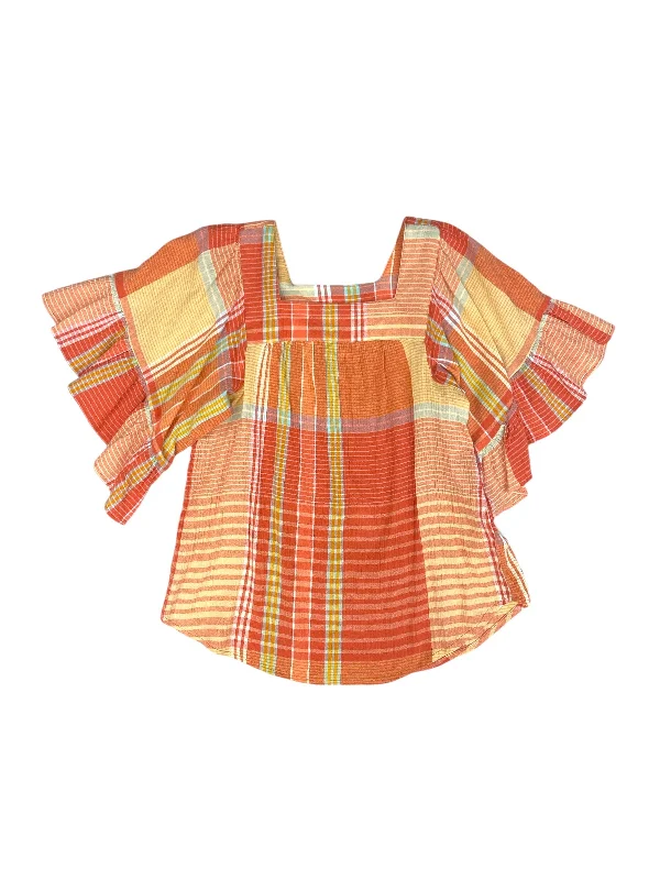 cropped women's topsTop Short Sleeve By Beachlunchlounge In Orange & Yellow, Size: Xs