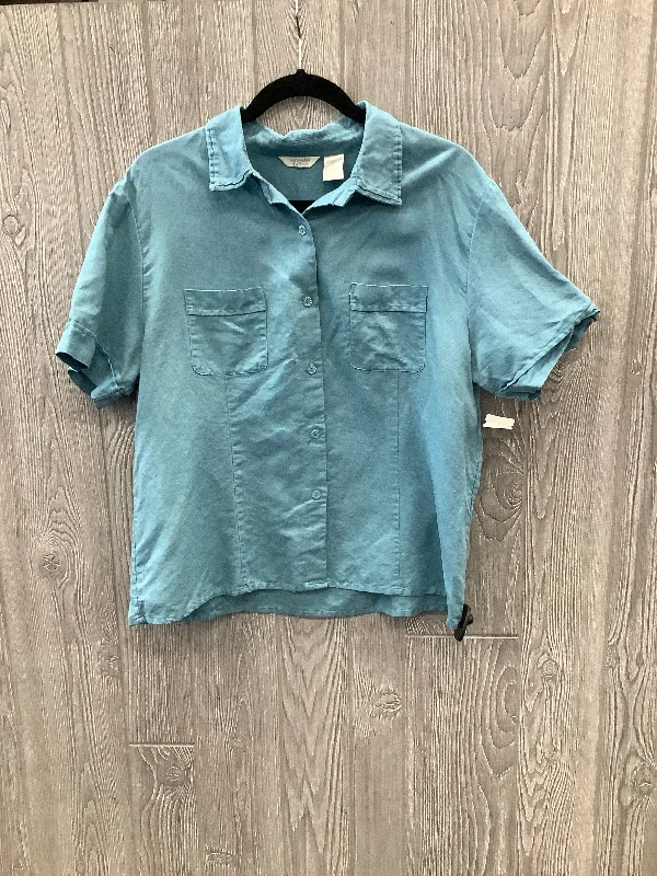 women's tops with unique designsTop Short Sleeve By Christopher And Banks In Blue, Size: Xl