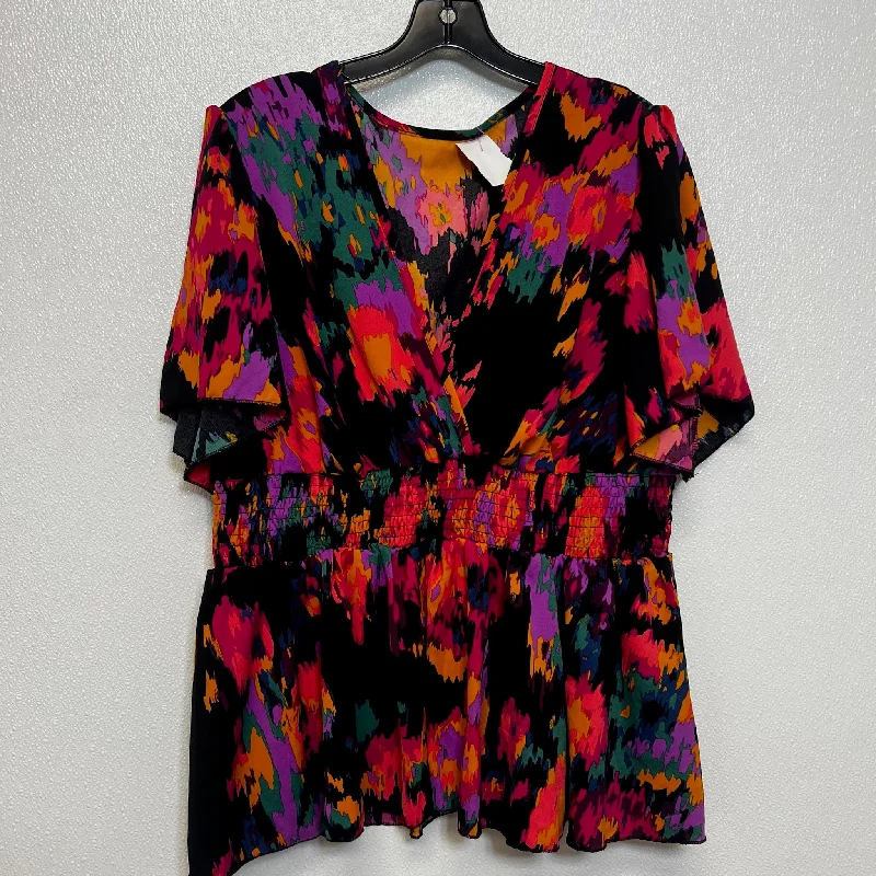 women's tops with built-in brasTop Short Sleeve By Shein In Print, Size: 2x